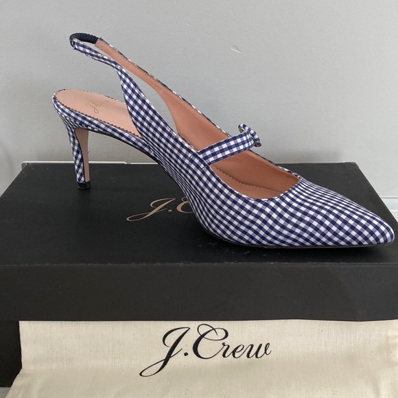 Like new J Crew Blue Gingham Slingback - Picture 1 of 6